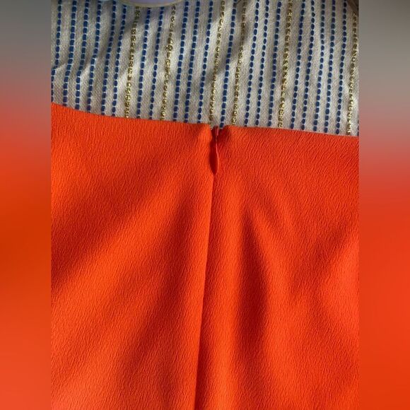 Trina Turk womens Mini Dress Orange 3/4 Balloon Sleeve Embroidered V Neck Small - Picture 13 of 13